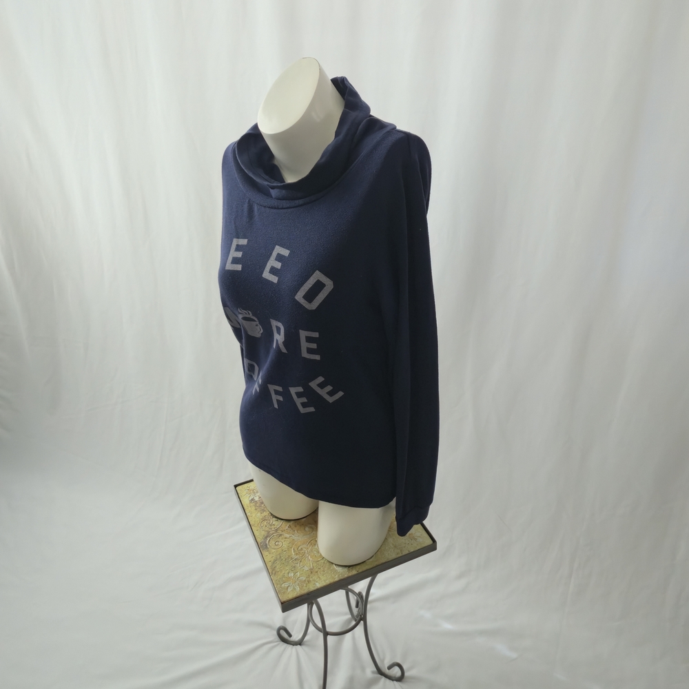 Fifth Sun “Need More Coffee” Navy Cowl Neck Long Sleeve Top Size S | Cozy, Fall